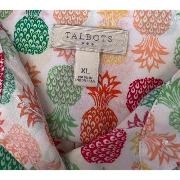 Talbots Women's Sleeveless Button-Front Pineapple Print Blouse XL Multicolor Lig - Picture 3 of 5